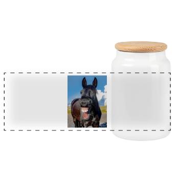 Horse LOL - Panorama Keksdose mit Holzdeckel - Weiß - Vorne