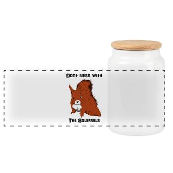Don't Mess With The Squirrels - Panoramic Cookie Jar with Wooden Lid - white - Front