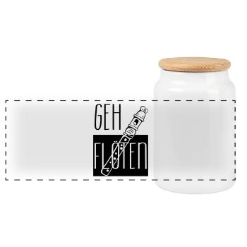 Geh Flöten - Flöte - Blockflöte - Geschenk - Musik - Panorama Keksdose mit Holzdeckel - Weiß - Vorne