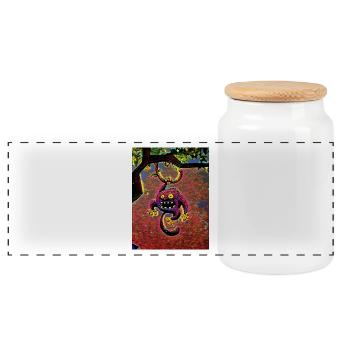 Purple monkey in a tree - Panoramic Cookie Jar with Wooden Lid - white - Front