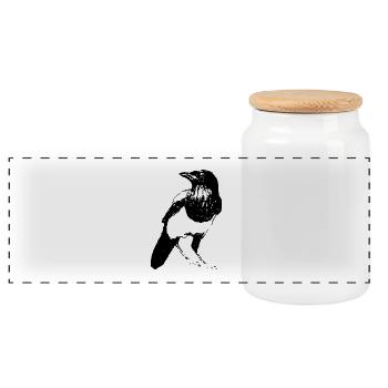 Magpie Bird * Jack Joblin Design - Panoramic Cookie Jar with Wooden Lid - white - Front