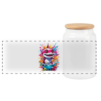 Shark - Panoramic Cookie Jar with Wooden Lid - white - Front
