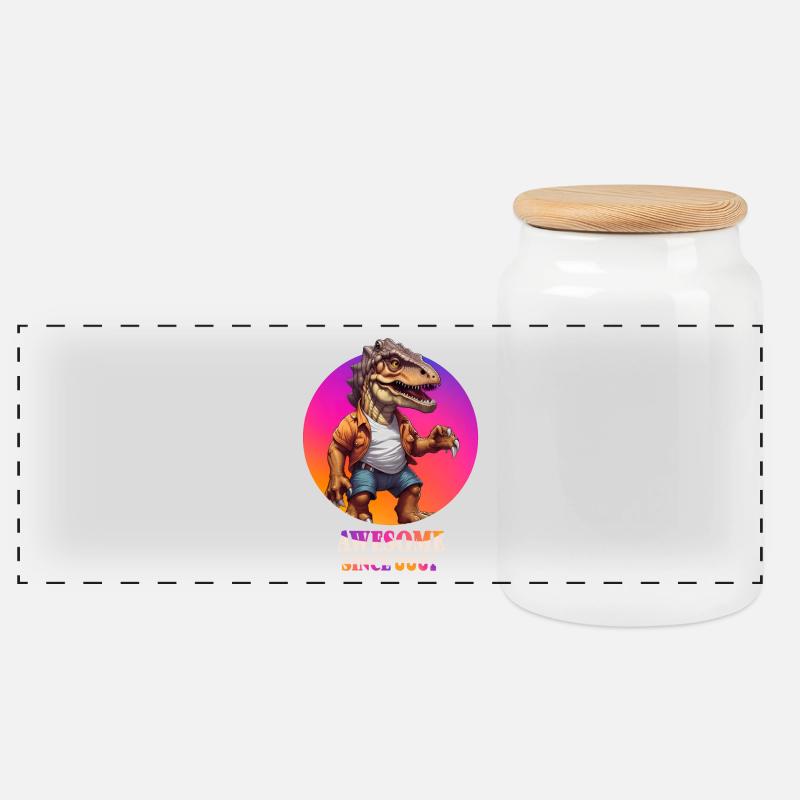 Dinosaurier - Panorama Keksdose mit Holzdeckel - Weiß