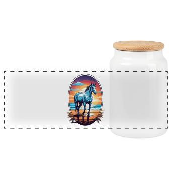 Horse on the beach - Panoramic Cookie Jar with Wooden Lid - white - Front
