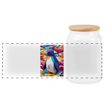 Rainbow Waddle - pingouin en origami - Boîte à biscuits avec couvercle en bois - blanc - Devant