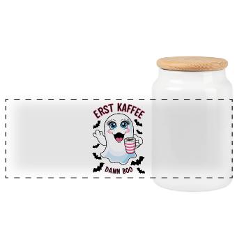 Sweet spirit with coffee - Panoramic Cookie Jar with Wooden Lid - white - Front