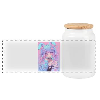 Bunny Bunny Girl Anime Manga Pastel Goth Gift - Panoramic Cookie Jar with Wooden Lid - white - Front