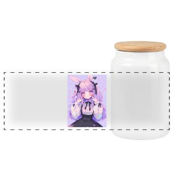 Bunny Bunny Girl Anime Manga Pastel Goth Gift - Panoramic Cookie Jar with Wooden Lid - white - Front