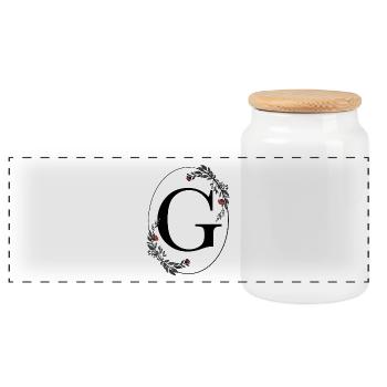 Letter G - Panoramic Cookie Jar with Wooden Lid - white - Front
