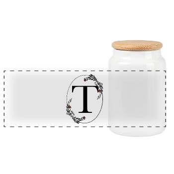Letter T - Panoramic Cookie Jar with Wooden Lid - white - Front