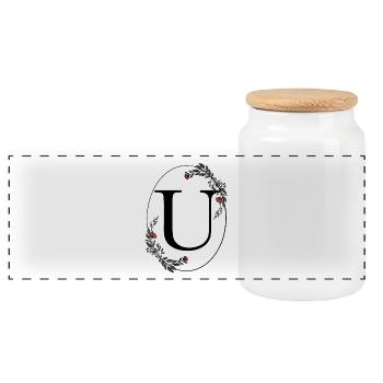 Letter U - Panoramic Cookie Jar with Wooden Lid - white - Front