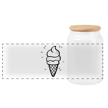 Cream Cartoon – Cute Summer Design - Panoramic Cookie Jar with Wooden Lid - white - Front