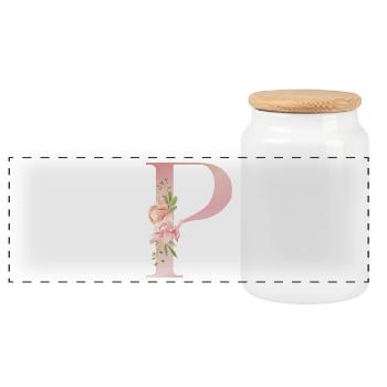 P Floral Pastel - Panoramic Cookie Jar with Wooden Lid - white - Front