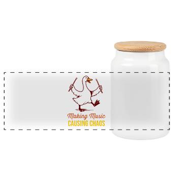 Funny Drummer Goose: Musical Chaos - Panoramic Cookie Jar with Wooden Lid - white - Front
