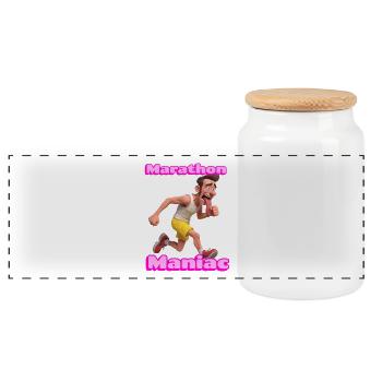 Marathon Maniac Cartoon Runner - Panoramic Cookie Jar with Wooden Lid - white - Front