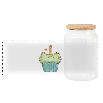 süßer Frosch Muffin Geburtstagskuchen Aquarell - Panorama Keksdose mit Holzdeckel - Weiß - Vorne
