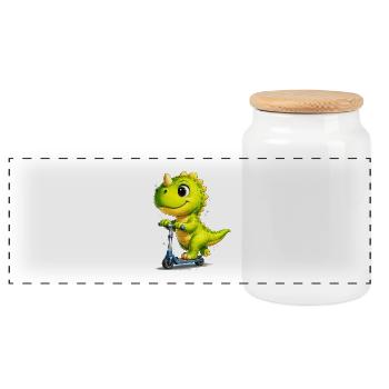 Skate Dino  - Panorama Keksdose mit Holzdeckel - Weiß - Vorne