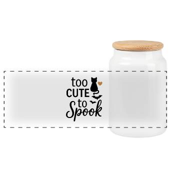 Cute Halloween spook with cat and bats - Panoramic Cookie Jar with Wooden Lid - white - Front