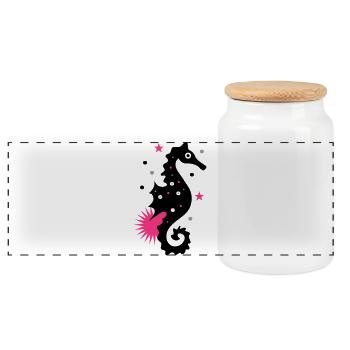 Sea horse - Panoramic Cookie Jar with Wooden Lid - white - Front