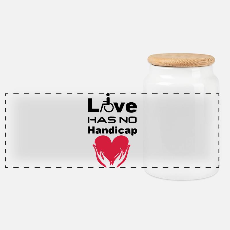 Love has no Handicap - Panoramic Cookie Jar with Wooden Lid - white
