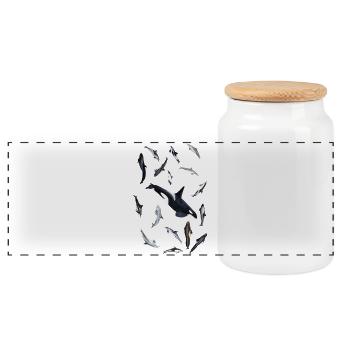Dolphins and orca - Dolphins all around - Dauphins - Panoramic Cookie Jar with Wooden Lid - white - Front