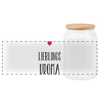Uroma Lieblingsuroma Herz Geschenk - Panorama Keksdose mit Holzdeckel - Weiß - Vorne