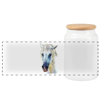 camargue horse - Panoramic Cookie Jar with Wooden Lid - white - Front