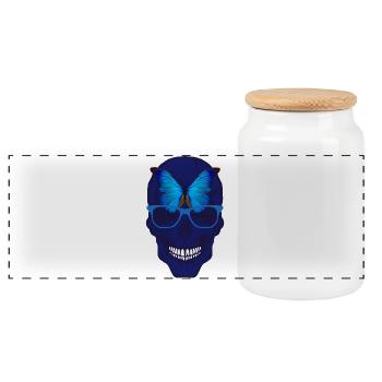 head of death butterfly skull skull fantasy design - Panoramic Cookie Jar with Wooden Lid - white - Front