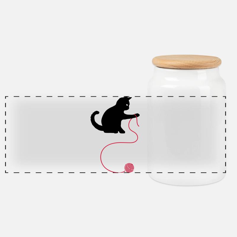 Katze - Panorama Keksdose mit Holzdeckel - Weiß