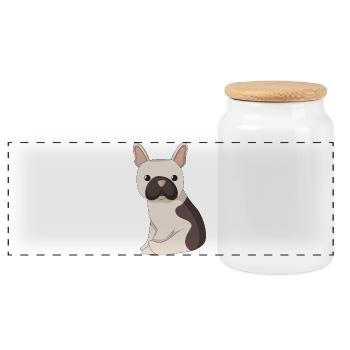 Bulldog French - Panoramic Cookie Jar with Wooden Lid - white - Front