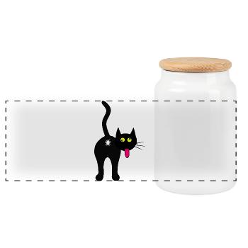 Chat par derrière, chat cool, chat noir - Boîte à biscuits avec couvercle en bois - blanc - Devant