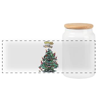 Verspielter Weihnachtsbaum mit Kerzen - Panorama Keksdose mit Holzdeckel - Weiß - Vorne