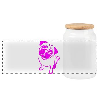 Mops in Pink - Panorama Keksdose mit Holzdeckel - Weiß - Vorne