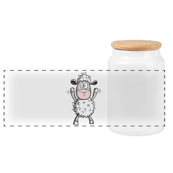 Happy Schaf I Schäfchen Lamm Geschenk Kinder - Panorama Keksdose mit Holzdeckel - Weiß - Vorne
