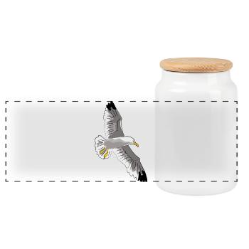 fliegende möwe vogel urlaub - Panorama Keksdose mit Holzdeckel - Weiß - Vorne