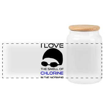 Natation Sort chlore odeur - Boîte à biscuits avec couvercle en bois - blanc - Devant