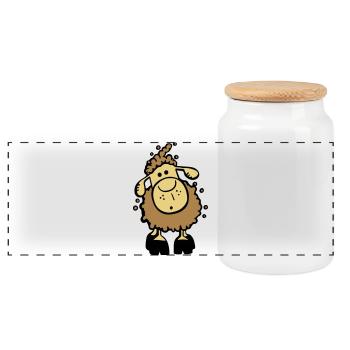 Cute Sheep - Panoramic Cookie Jar with Wooden Lid - white - Front