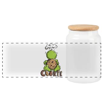 Frog with Cookie - Panoramic Cookie Jar with Wooden Lid - white - Front