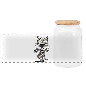 Cats Mummy I Halloween - Panoramic Cookie Jar with Wooden Lid - white - Front