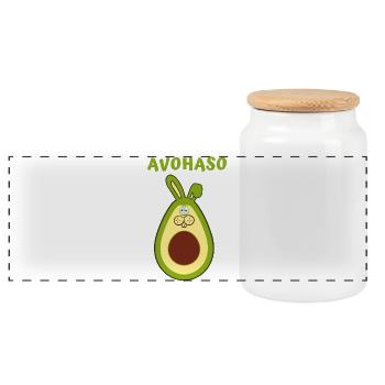 Avocado Laughter Alarm Cartoon Print - Panoramic Cookie Jar with Wooden Lid - white - Front