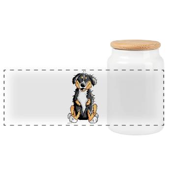 Goldiger Berner Sennenhund - Panorama Keksdose mit Holzdeckel - Weiß - Vorne