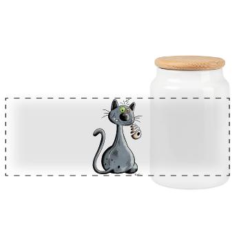 Chat - Boîte à biscuits avec couvercle en bois - blanc - Devant