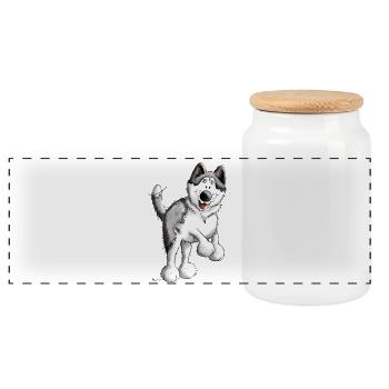 Mignon Husky - Boîte à biscuits avec couvercle en bois - blanc - Devant