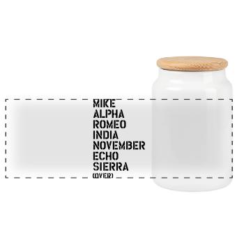 Mike Alpha Romeo India... over - MARINES - Panoramic Cookie Jar with Wooden Lid - white - Front
