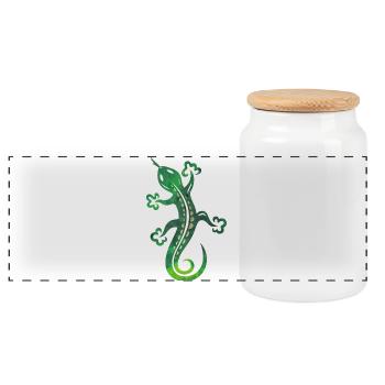Grüne Echse, Eidechse, Salamander, Gecko. - Panorama Keksdose mit Holzdeckel - Weiß - Vorne