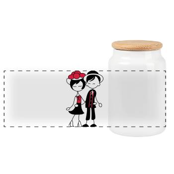 Sweet Black Forest Couple - Bollenhut & Tracht - Panoramic Cookie Jar with Wooden Lid - white - Front