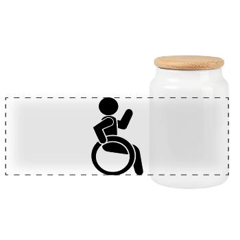 Waving wheelchair user # - Panoramic Cookie Jar with Wooden Lid - white - Front