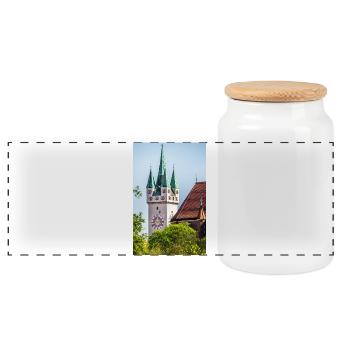 Tour de la ville de Straubing - Boîte à biscuits avec couvercle en bois - blanc - Devant