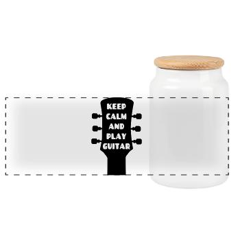 Stay calm! And play guitar musician # - Panoramic Cookie Jar with Wooden Lid - white - Front