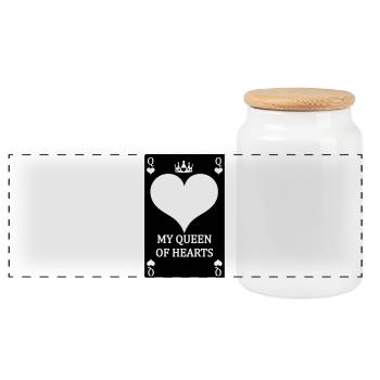 Playing card MY QUEEN OF HEARTS - Panoramic Cookie Jar with Wooden Lid - white - Front